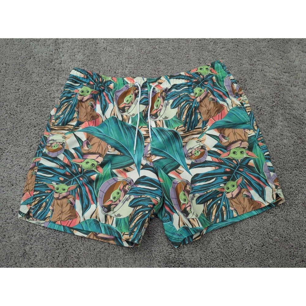 Star Wars Baby Yoda Swim Trunks Mens XXL Elastic Waist Green‎ Pull On Swimwear